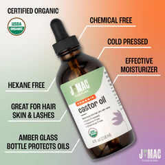 J Mac Botanicals castor oil hair treatment moisturizes dry strands.
