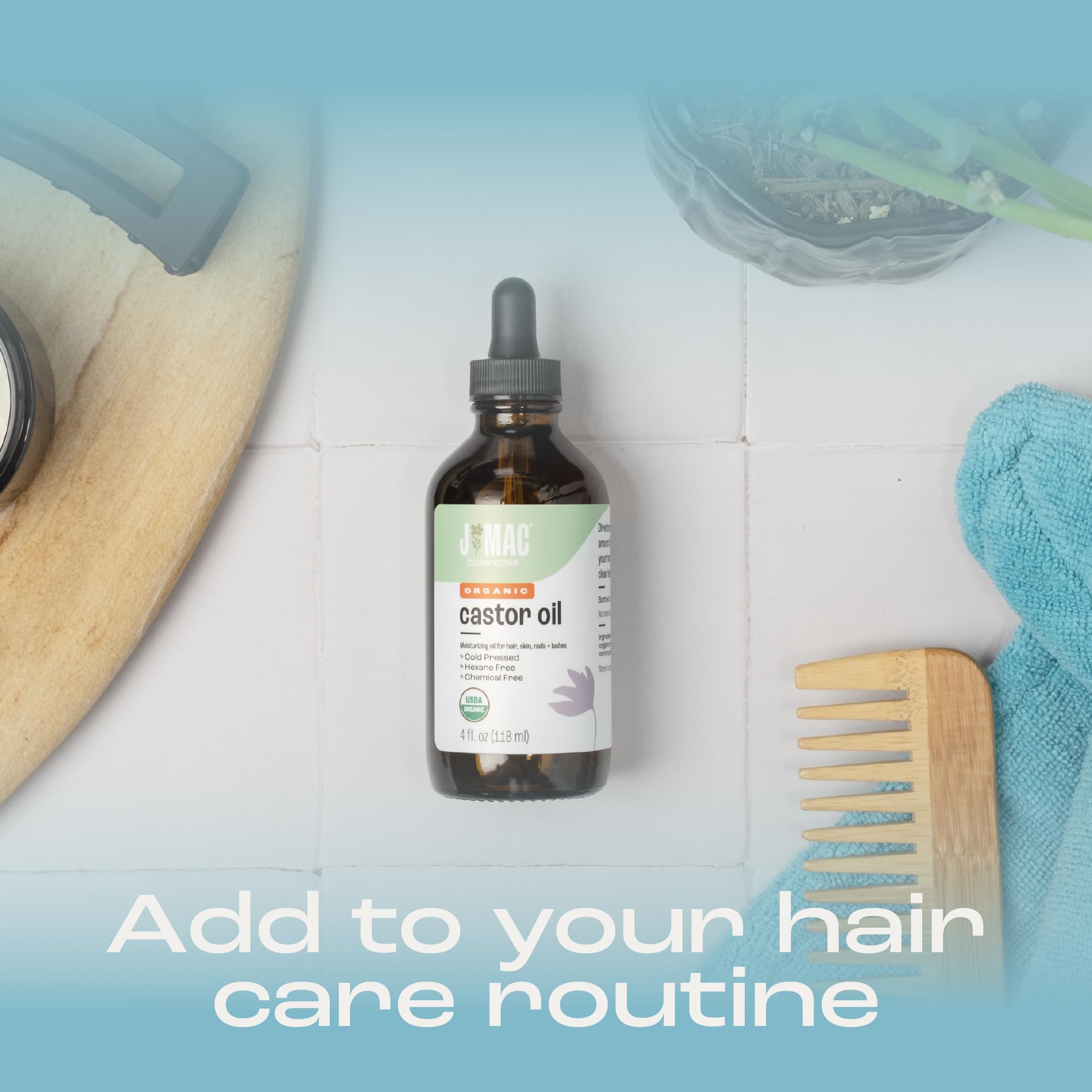 J Mac Botanicals castor oil skin hydration and smoothing.