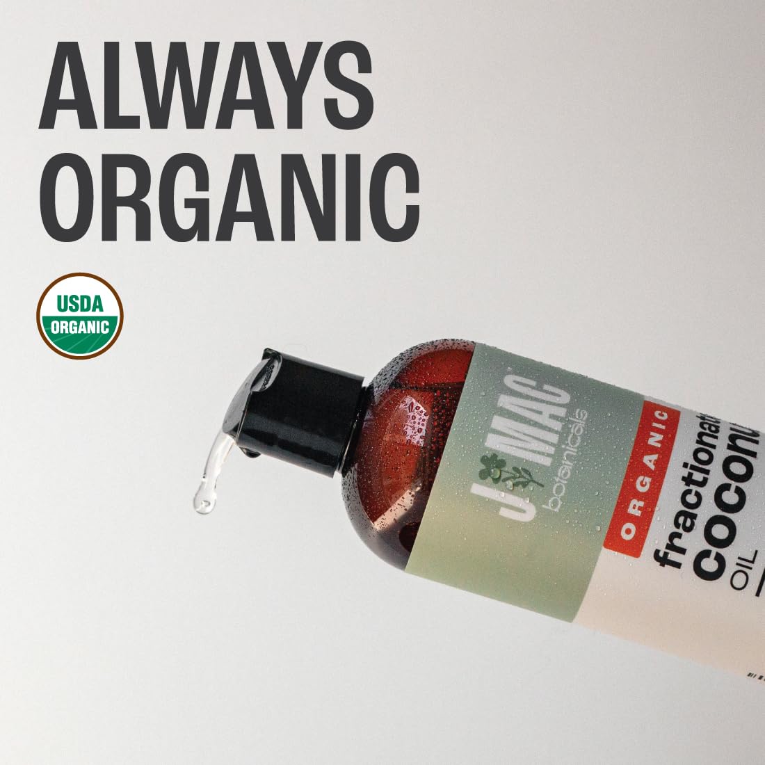 J MAC BOTANICALS fractionated coconut oil pour demonstrates easy dilution for essential oils