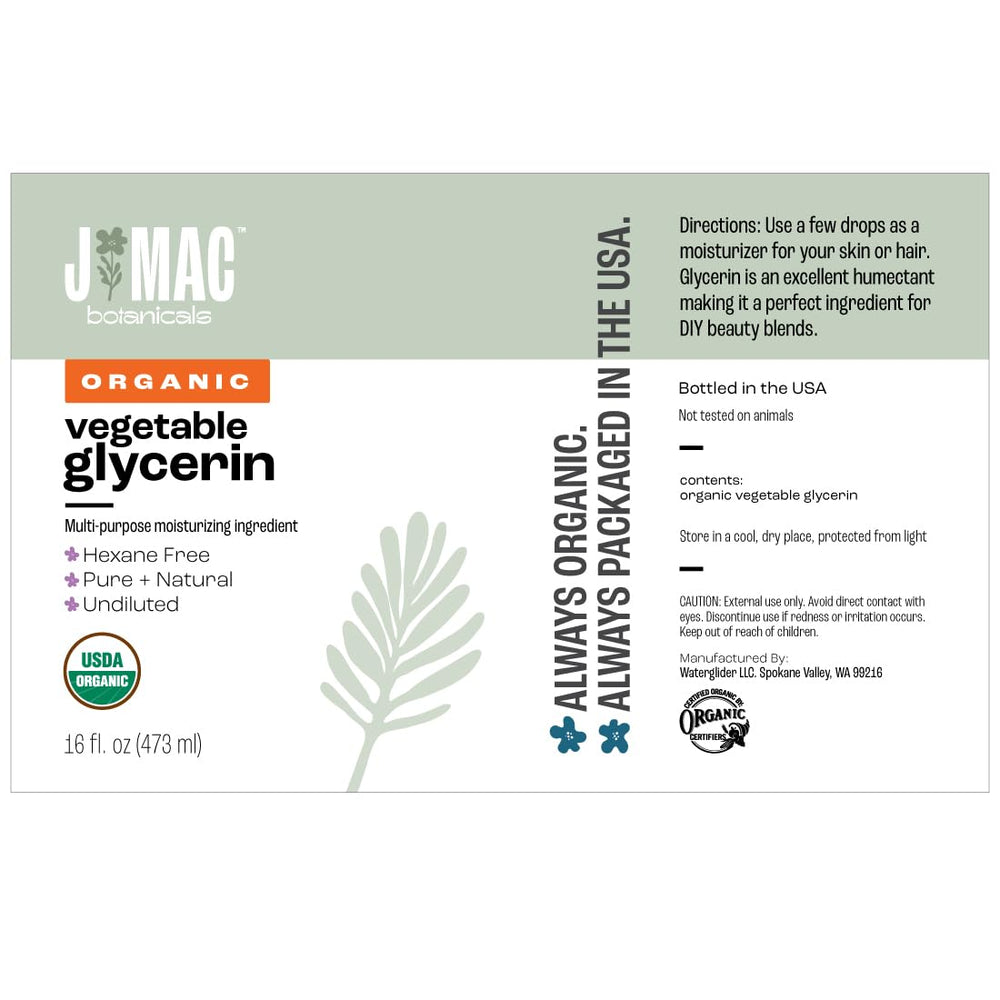 J Mac Botanicals Organic Certifiers label guarantees organic quality.