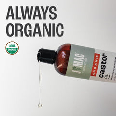 J Mac Botanicals organic seal on oil label emphasizes purity and hexane-free formula