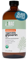 J Mac Botanicals organic glycerin bottle moisturizes skin and hair.