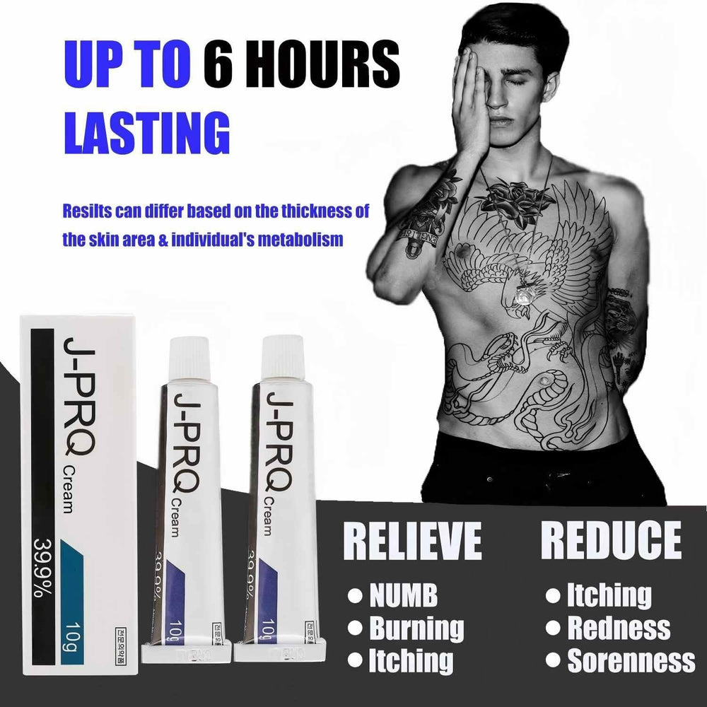 J-PRQ maximum-strength tattoo cream back label, clear usage directions for aftercare.