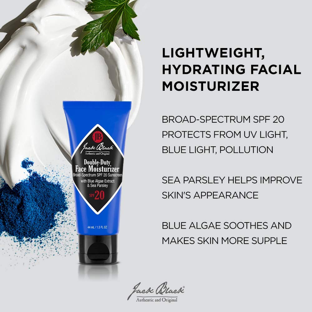 Jack Black Double-Duty moisturizer SPF 20 in action—quick daily care for clean, protected skin.