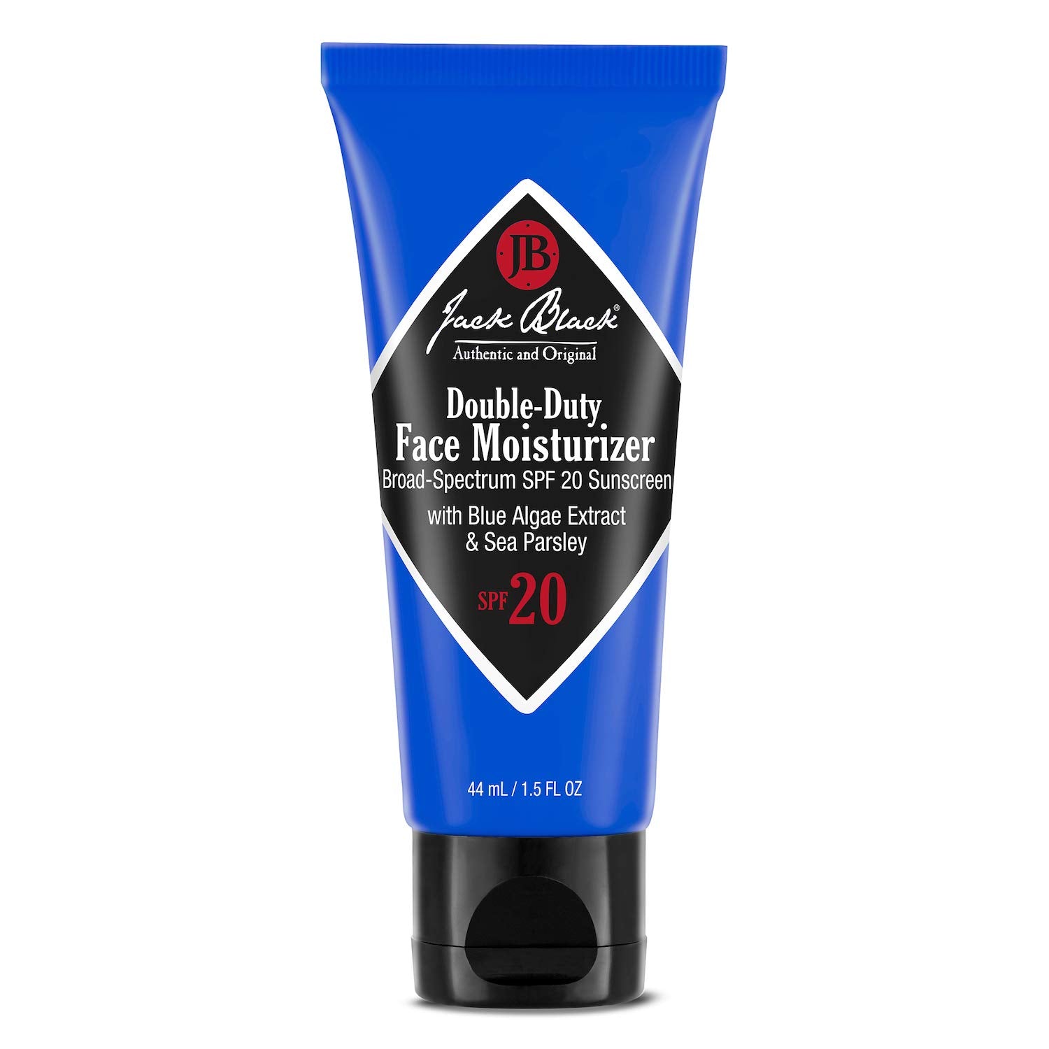 Jack Black Double-Duty moisturizer SPF 20 bottle offering daily hydration and sun protection.