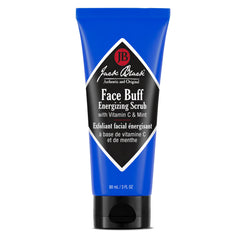 Jack Black Face Buff Energizing Scrub packaging shows premium clean design for daily grooming.