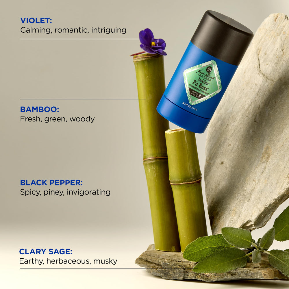 Jack Black JackZen Pit Boss scent notes mid emphasize bamboo and violet.