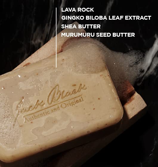 Jack Black Turbo Body Bar lava rock detail emphasizes gentle polishing for even texture.