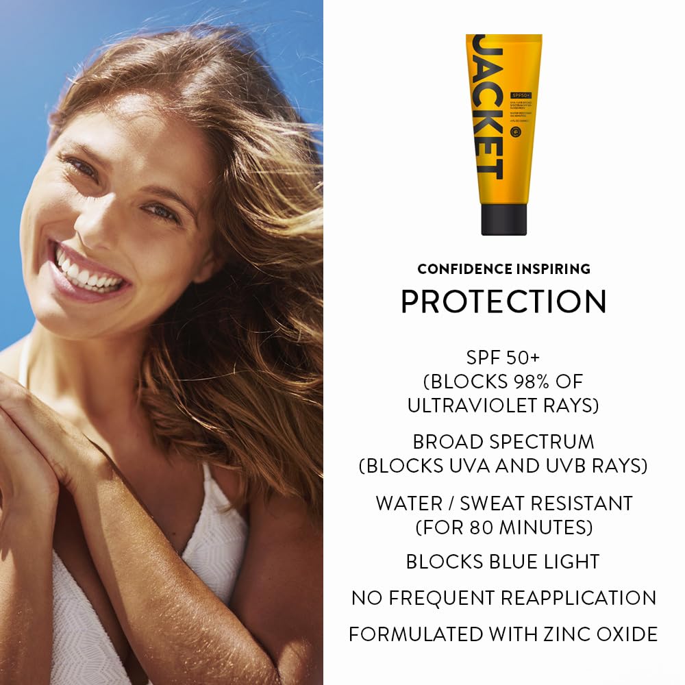 JACKET Sunscreen SPF 50+ water resistance demonstrated with splash