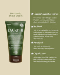 Jackfir Classic Shave Cream tube back with ingredients and certifications
