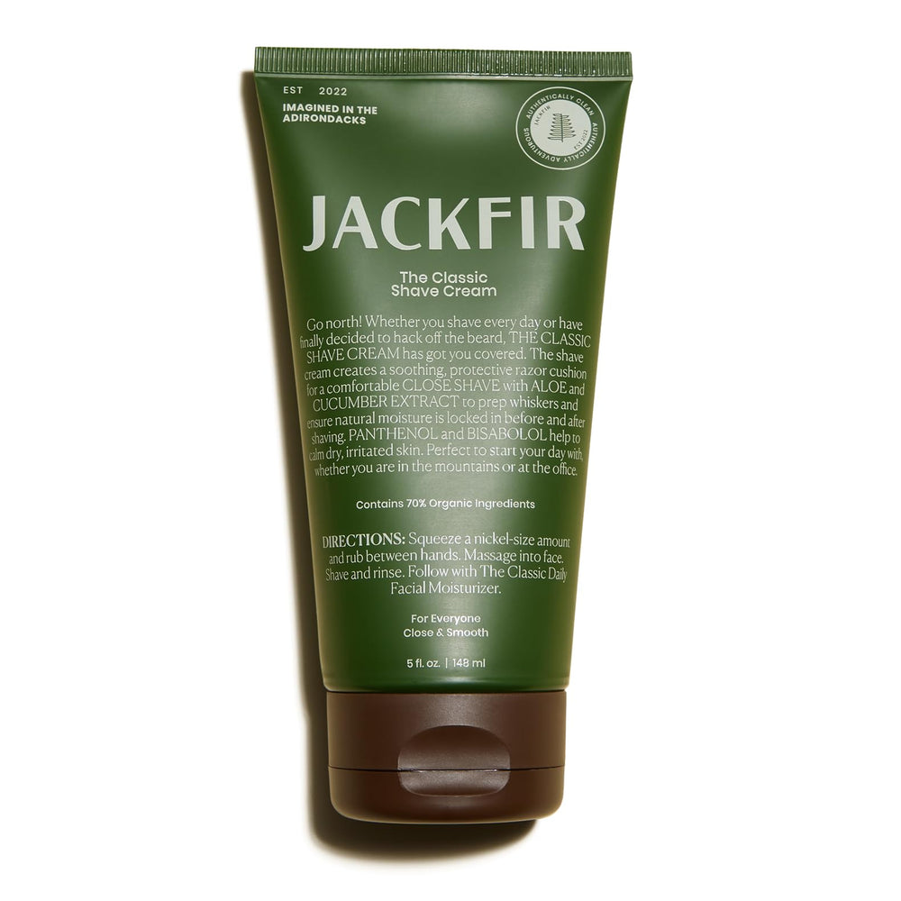 Jackfir Classic Shave Cream tube front, ready for a smooth shave