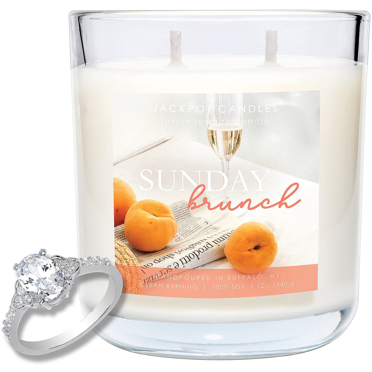 Jackpot Candles Sunday Brunch candle with ring inside—gift-ready surprise for celebrations.