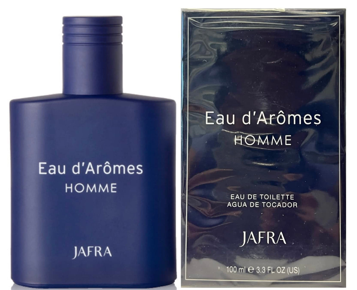 JAFRA Eau d'Arômes Homme bottle front showing sleek design for everyday confidence.