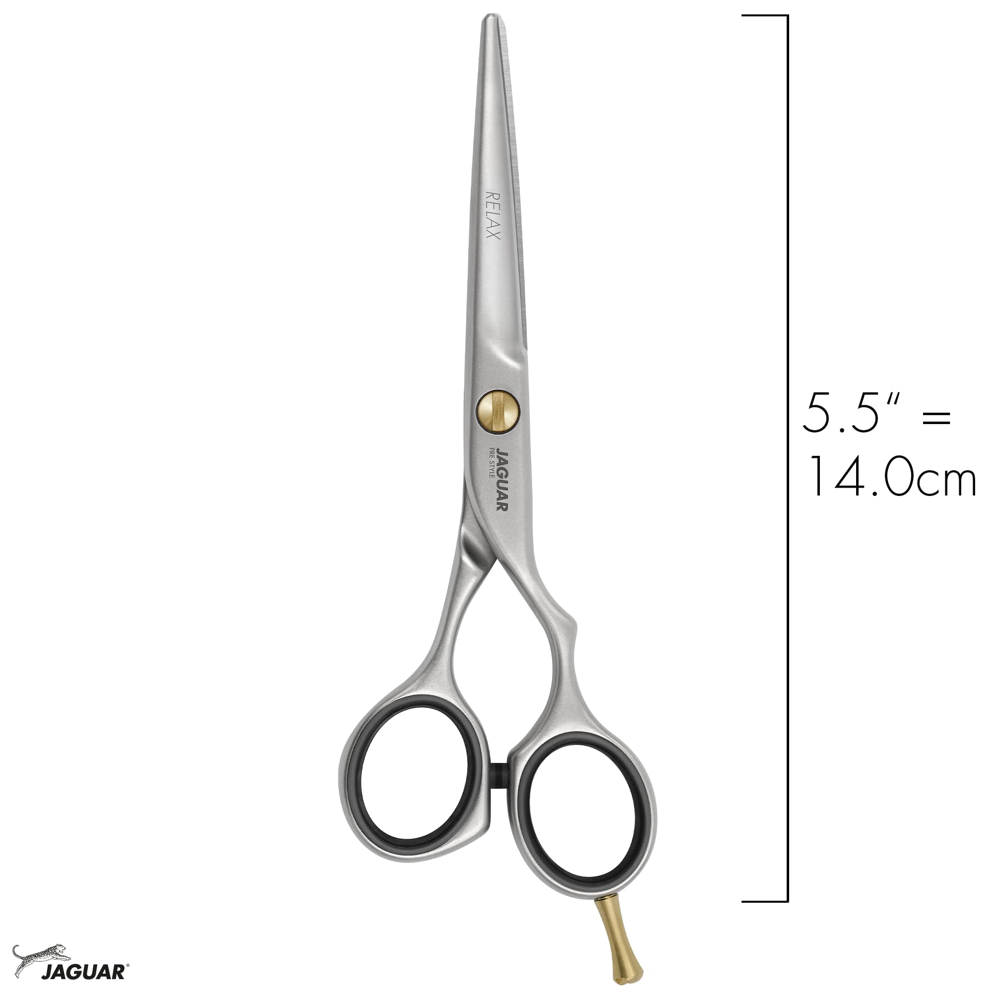 Jaguar Relax Pre Style shears ergonomic handle for comfortable long sessions.