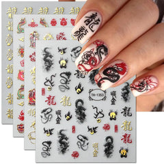 Jaliya 3D black gold dragon nail stickers with ink halo for dramatic nail art