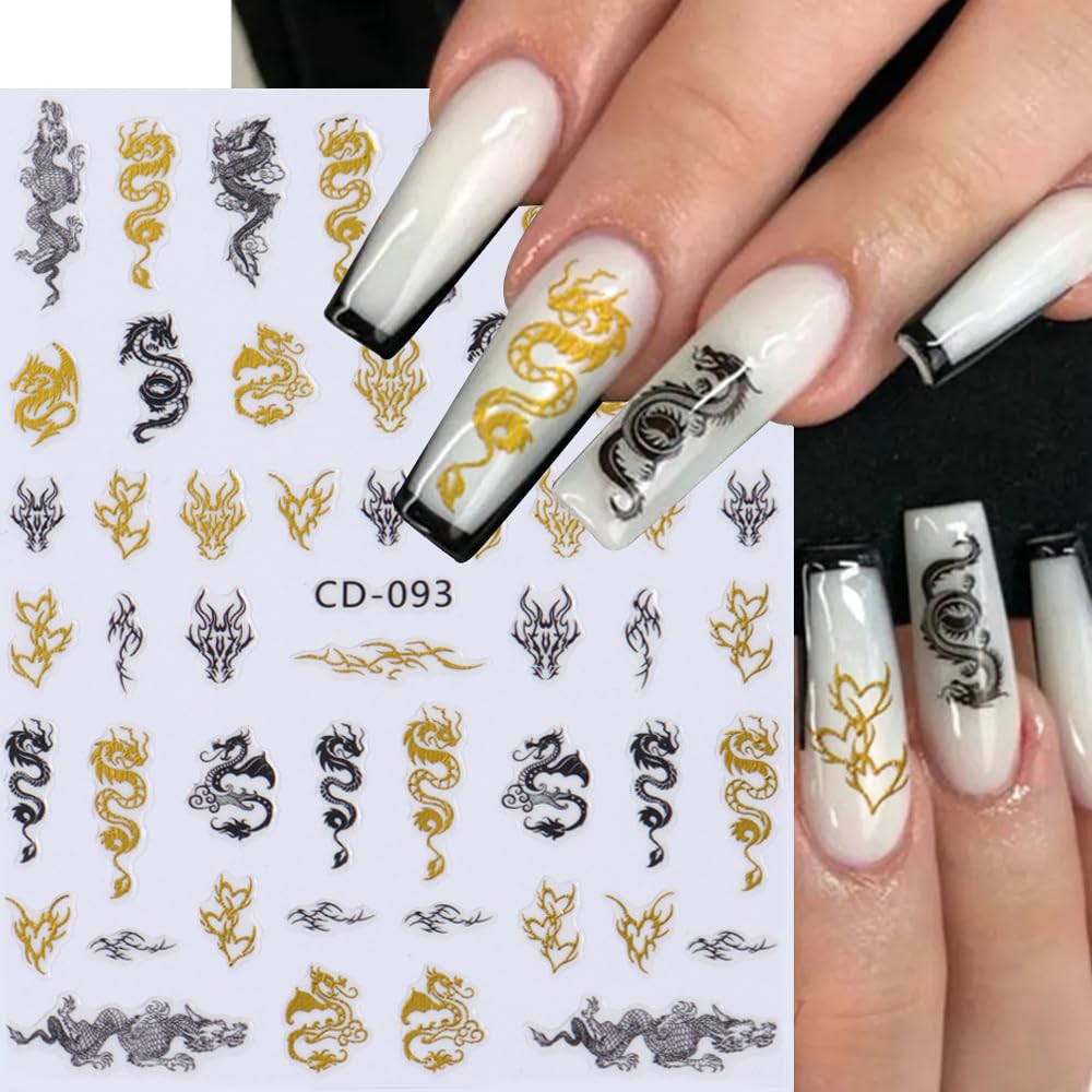 Jaliya auspicious clouds dragon decals add shimmering finish to nails