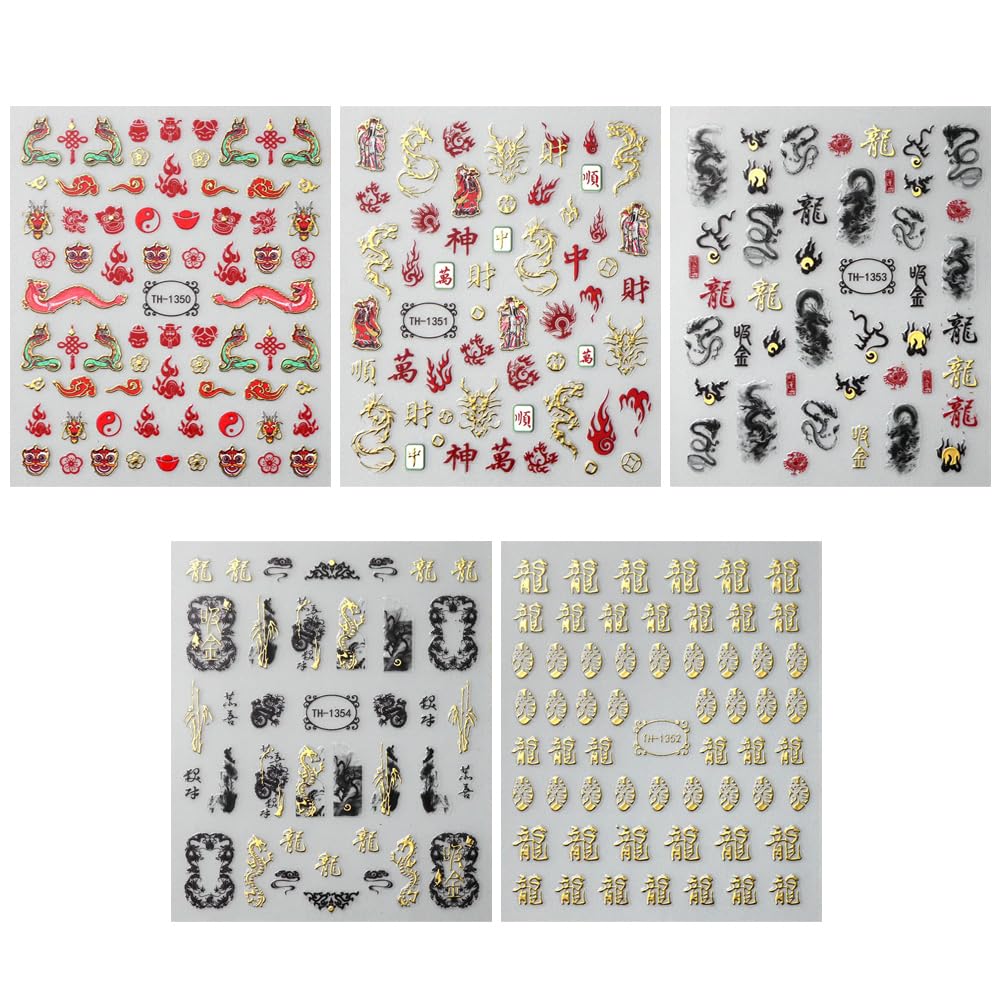 Jaliya ink halo dragon stickers featuring Chinese elements ideal for festive nail designs