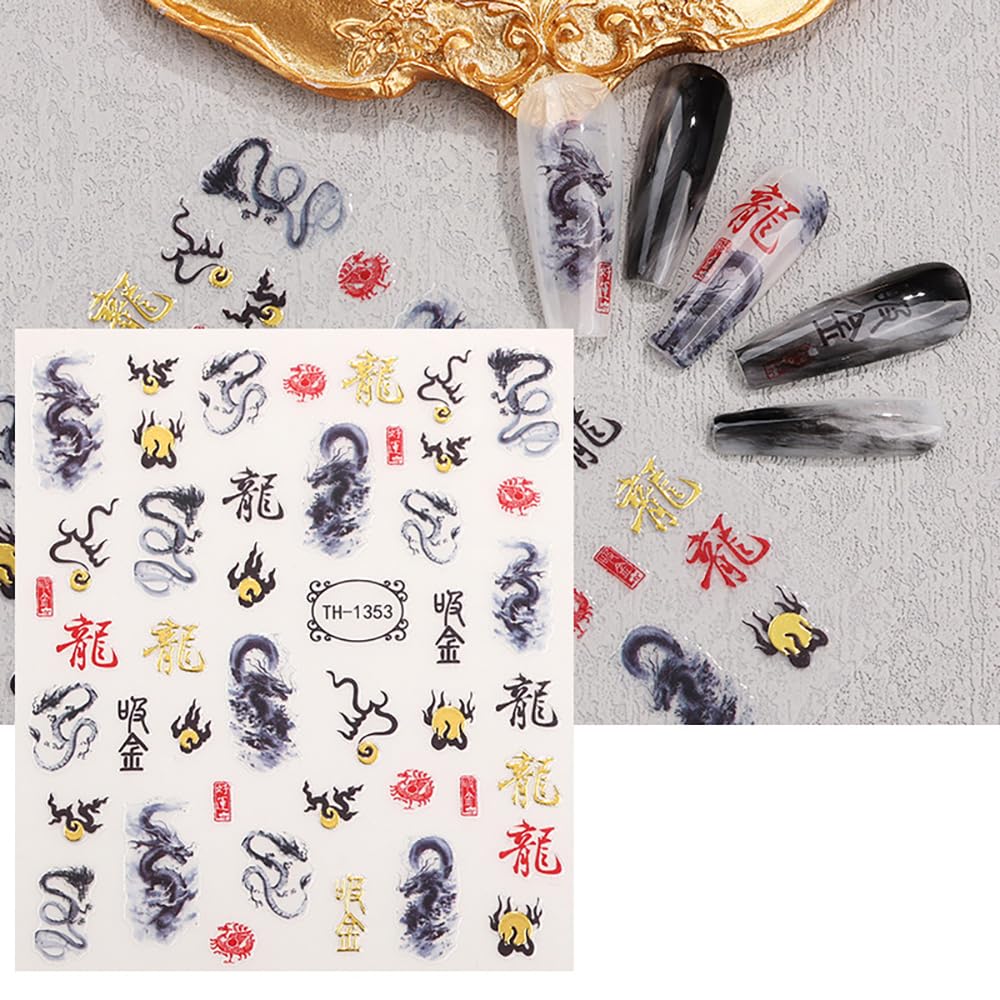 Jaliya lion dance dragon nail art stickers enhance festive manicure looks