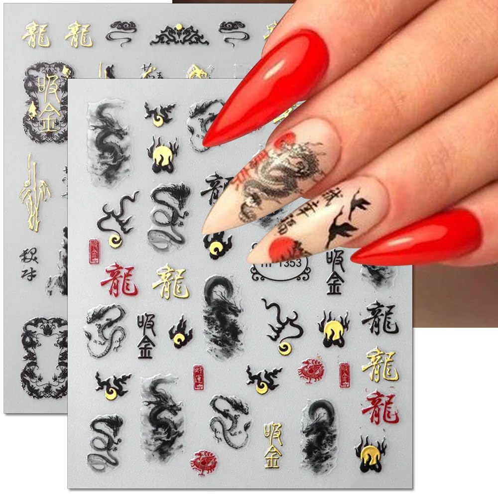 Jaliya mahjong dragon nail decals perfect for natural or acrylic nails