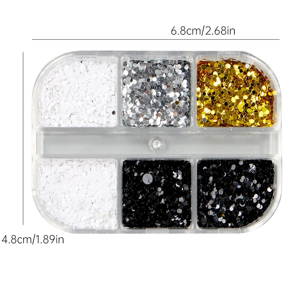 Jaliya six-grid box displays nail glitter for versatile design options.
