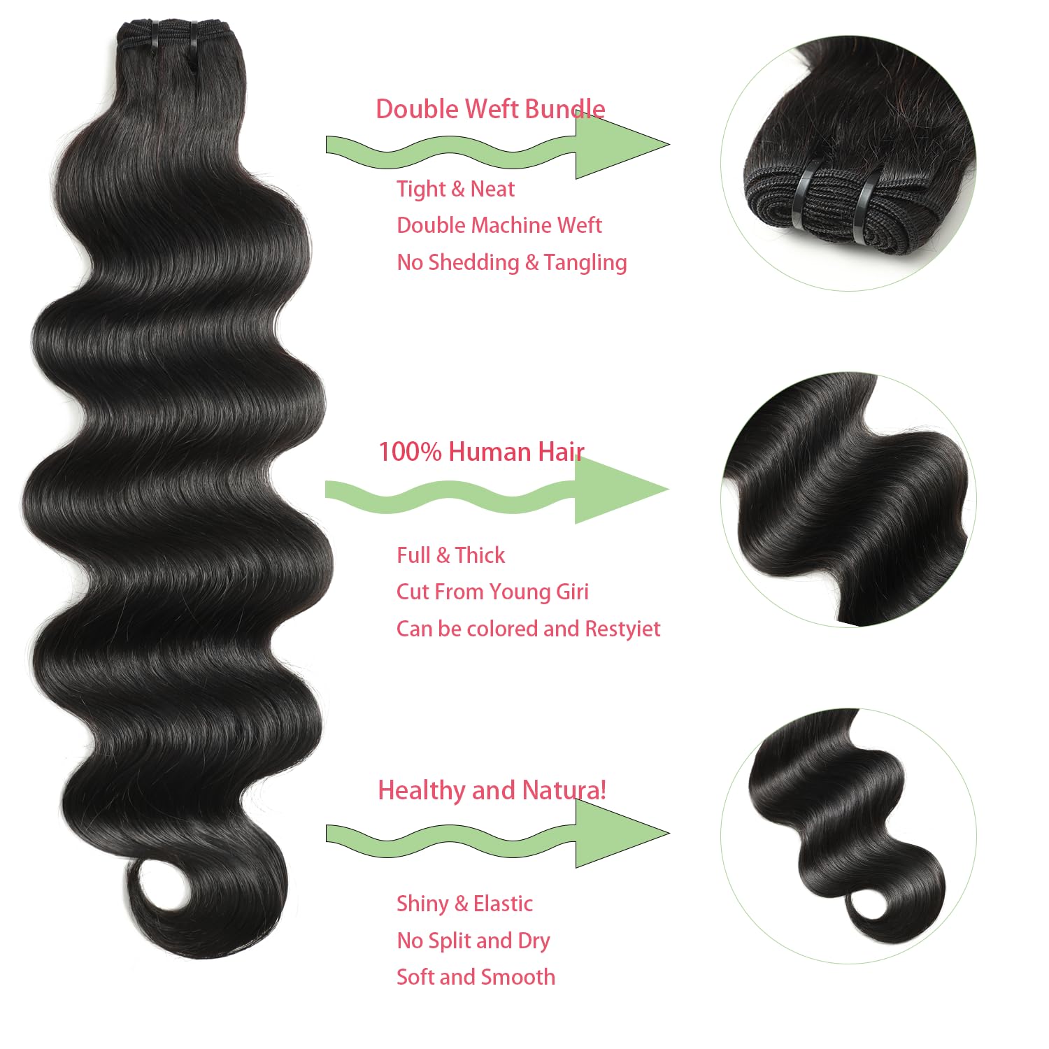 Jaliyah double machine weft closeup for reduced shedding and durability