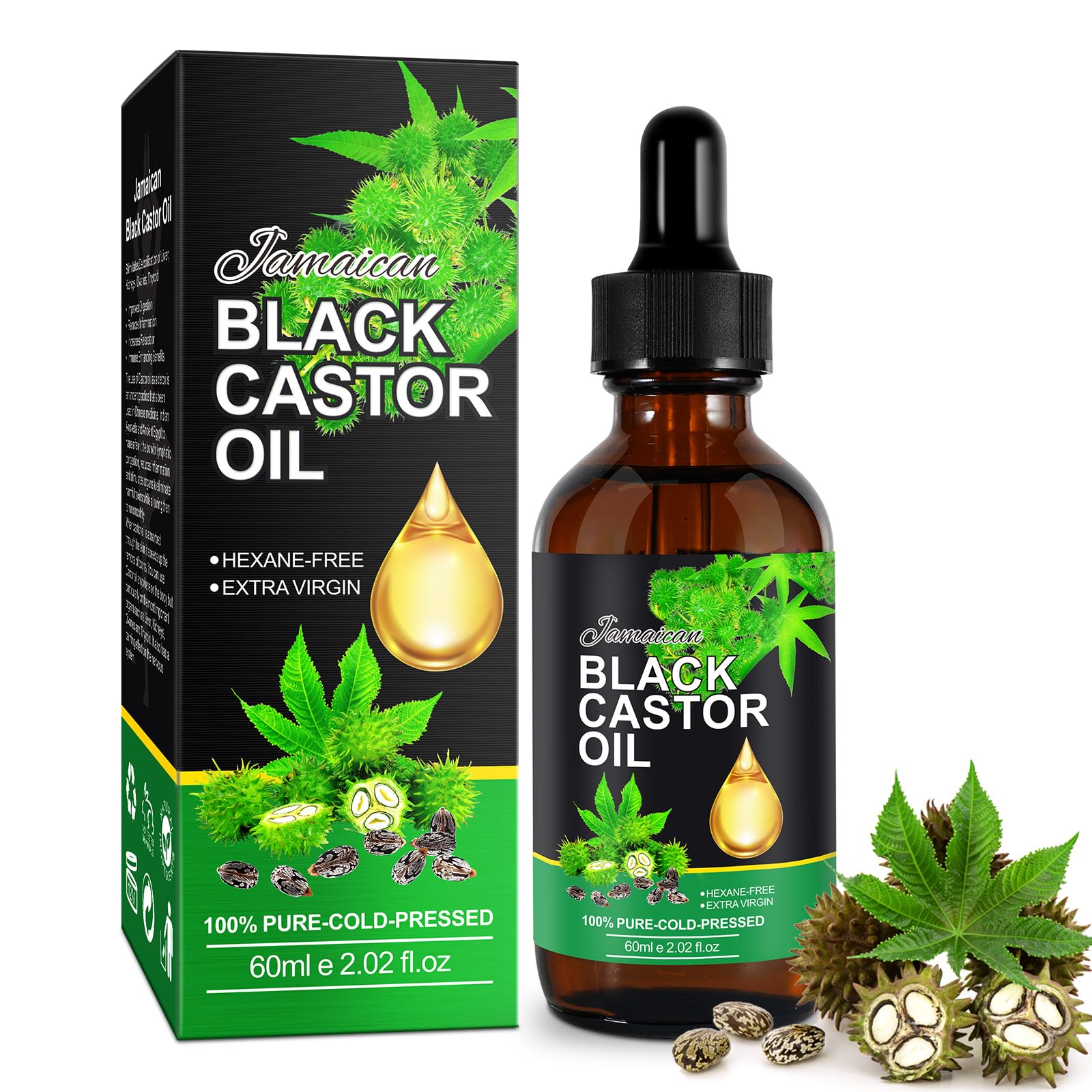 Jamaican Black Castor Oil 2oz bottle nourishes scalp and hair.