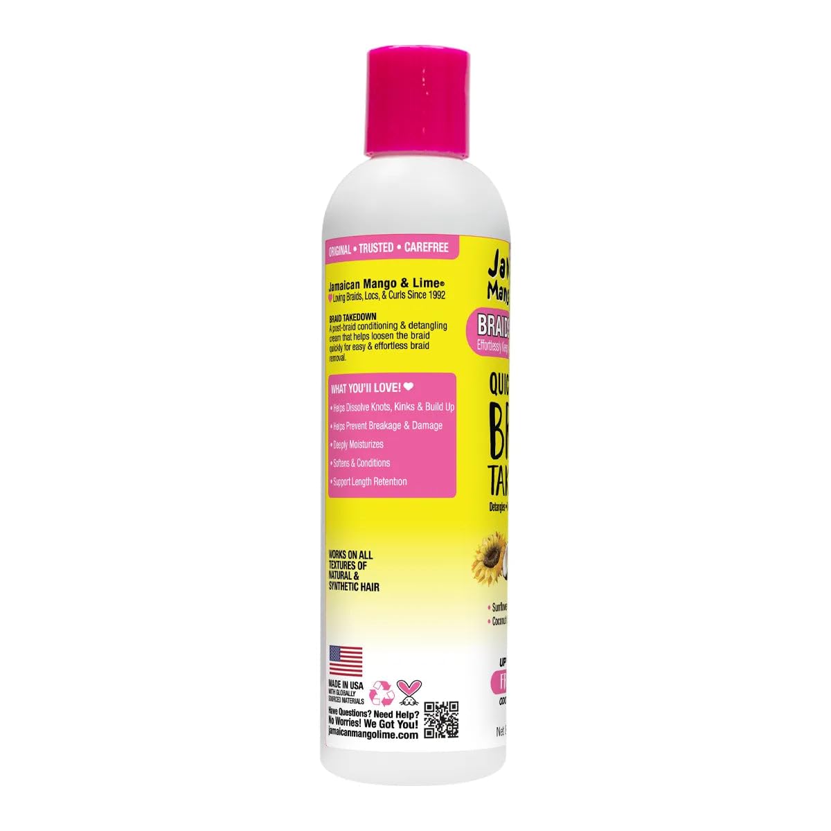 Jamaican Mango & Lime softens knots for easier braid removal and gentler hair.