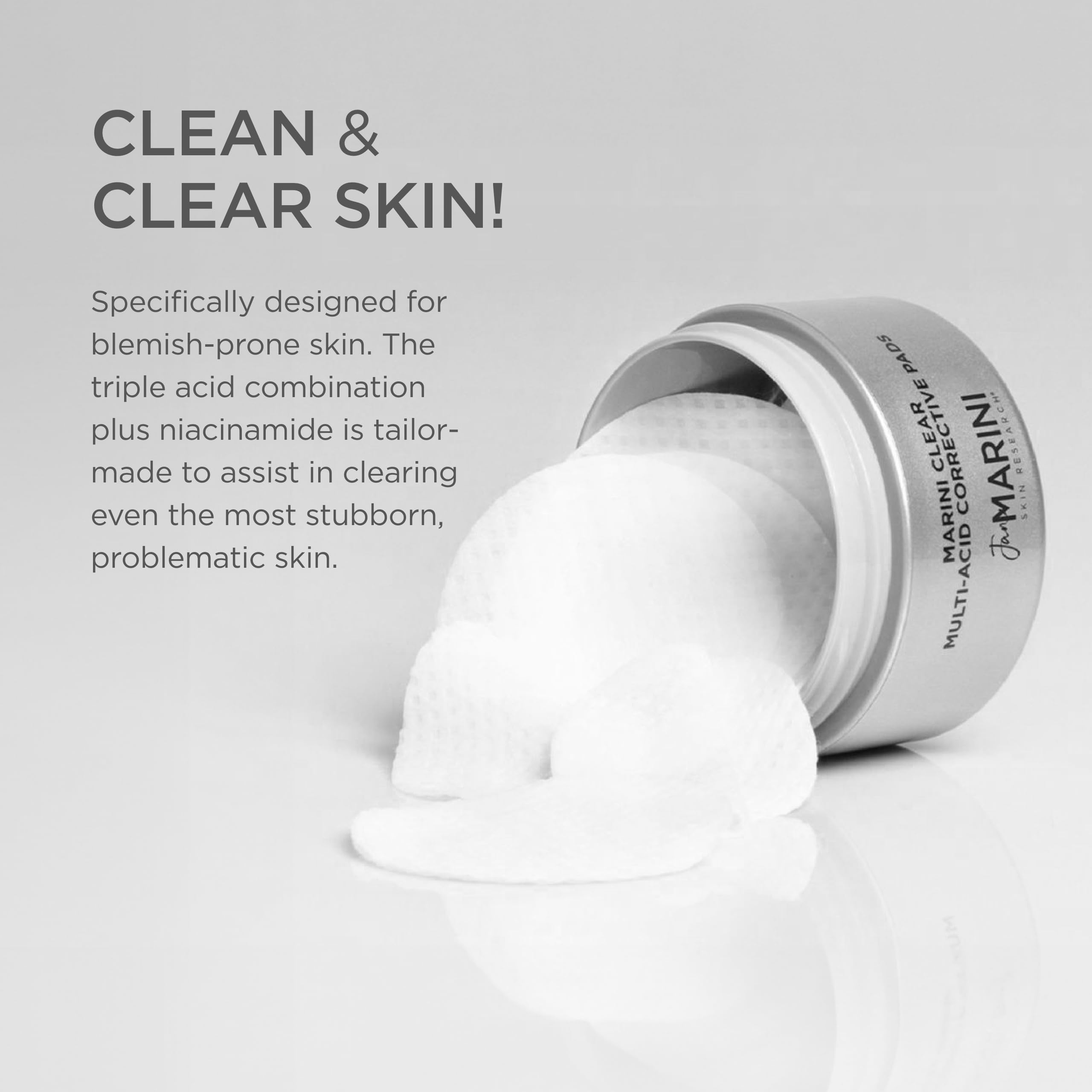 Marini Clear pad on hand ready for application to improve skin texture