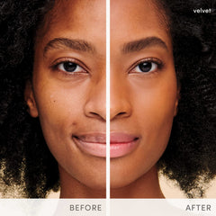 Swatch on skin demonstrates soft focus and redness concealment