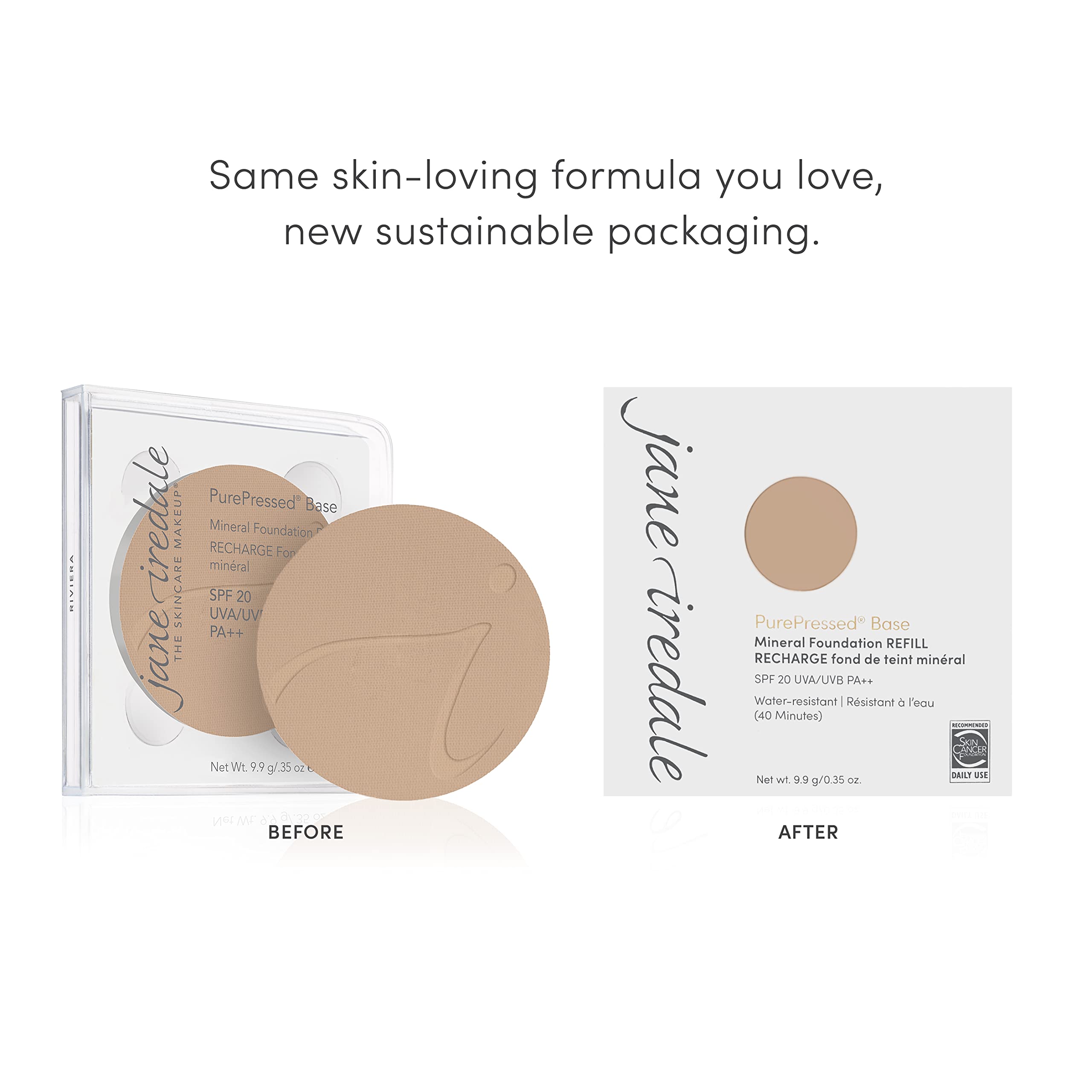 Jane Iredale PurePressed Base Riviera résistance à l'eau: tenue longue durée.