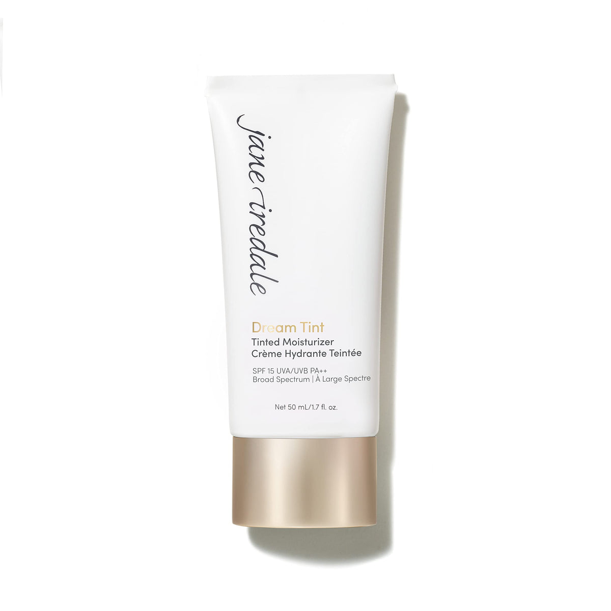 Jane Iredale Dream Tint Warm Bronze bottle highlights lightweight hydration and sun protection.