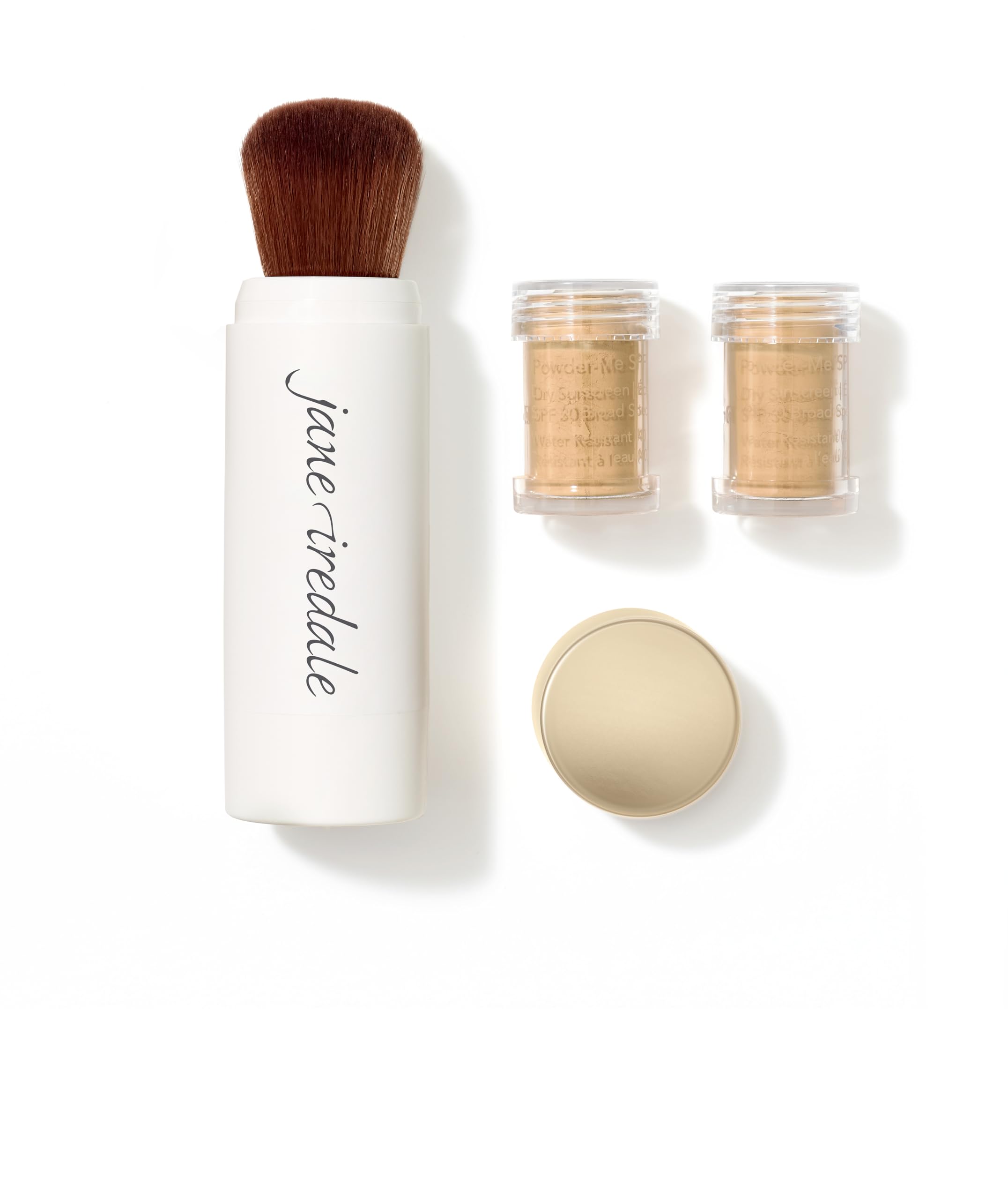 Jane Iredale Powder-Me SPF 30 sunscreen bottle offering portable sun protection on the go.