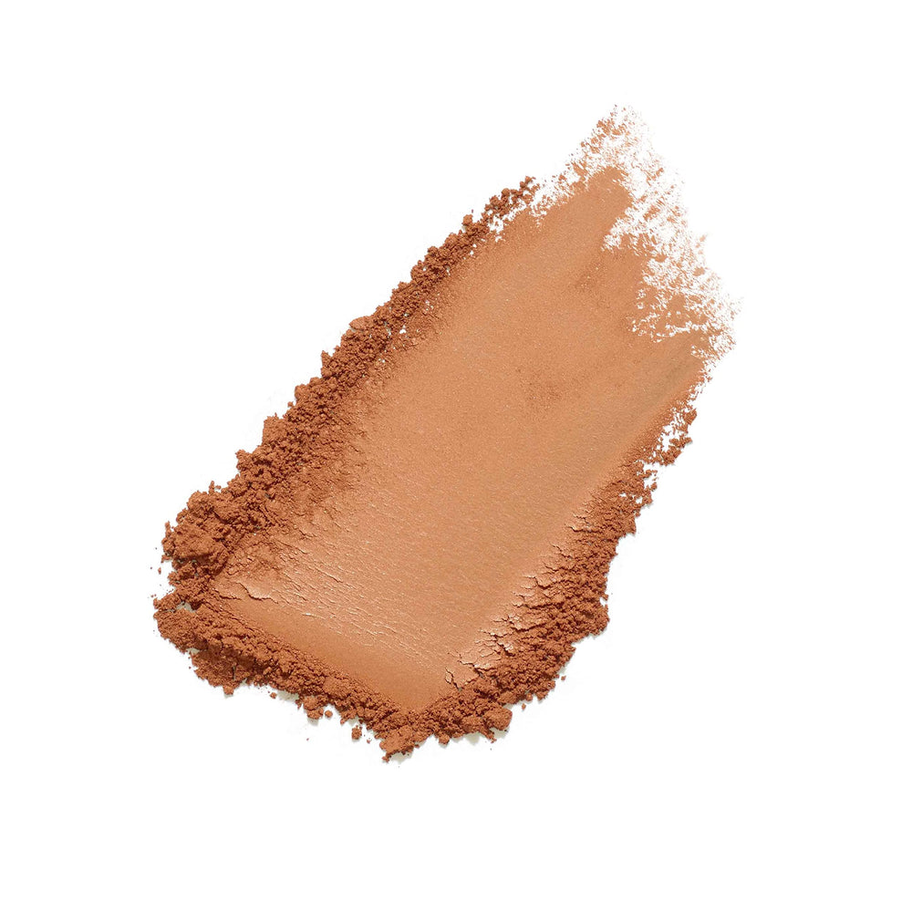 Jane Iredale PureBronze Matte Bronzer application-forehead-cheekbones close-up showing warmth.
