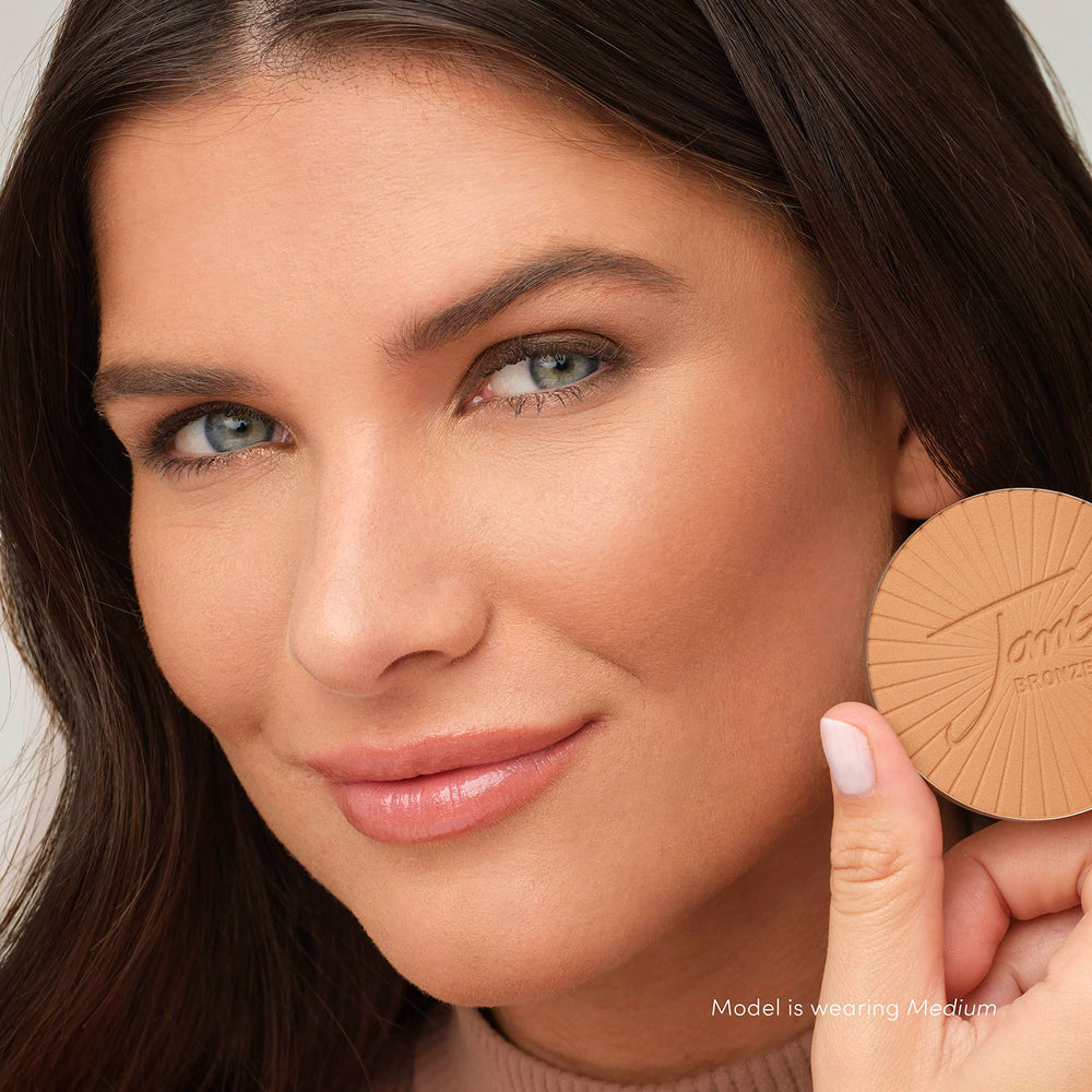 Jane Iredale PureBronze Matte Bronzer compact with refillable packaging for ongoing use.