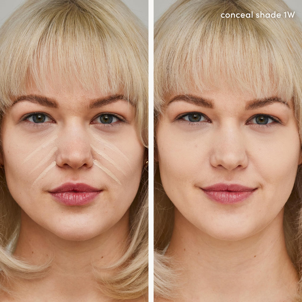 Creamy application of Jane Iredale PureMatch Liquid Concealer 1W demonstrated on skin.