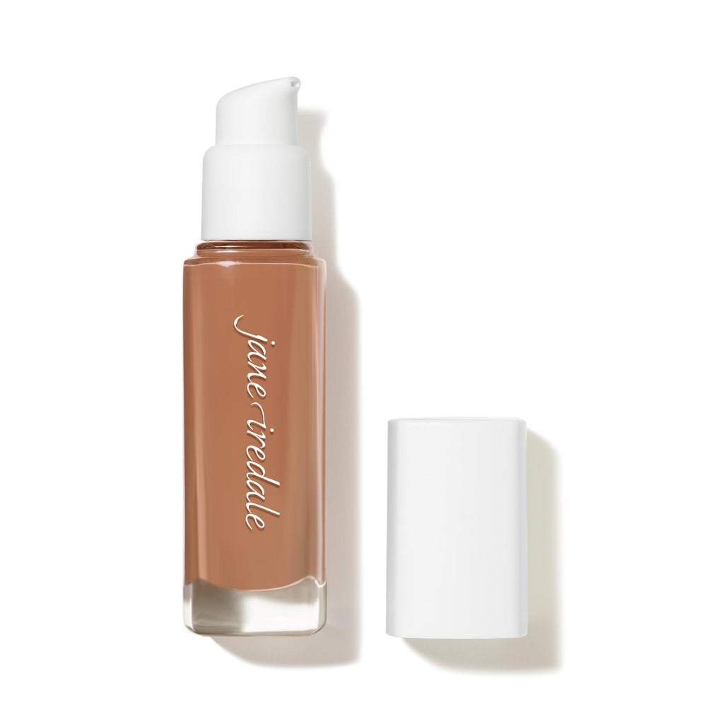 Jane Iredale Skintuition foundation bottle close-up showing breathable, skin-like finish with SPF 30 protection