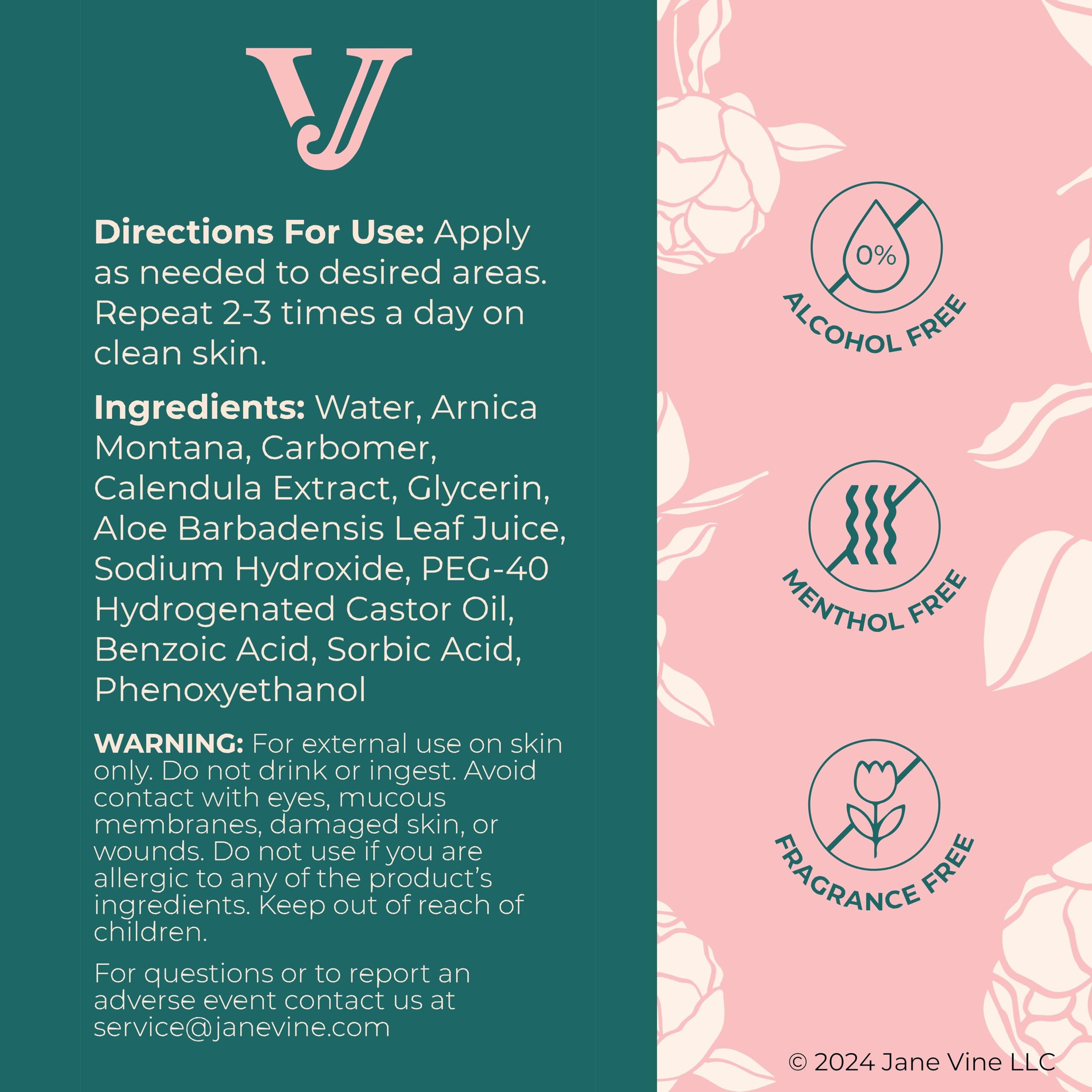 Jane Vine Arnica Gel is alcohol-free for daily skincare.