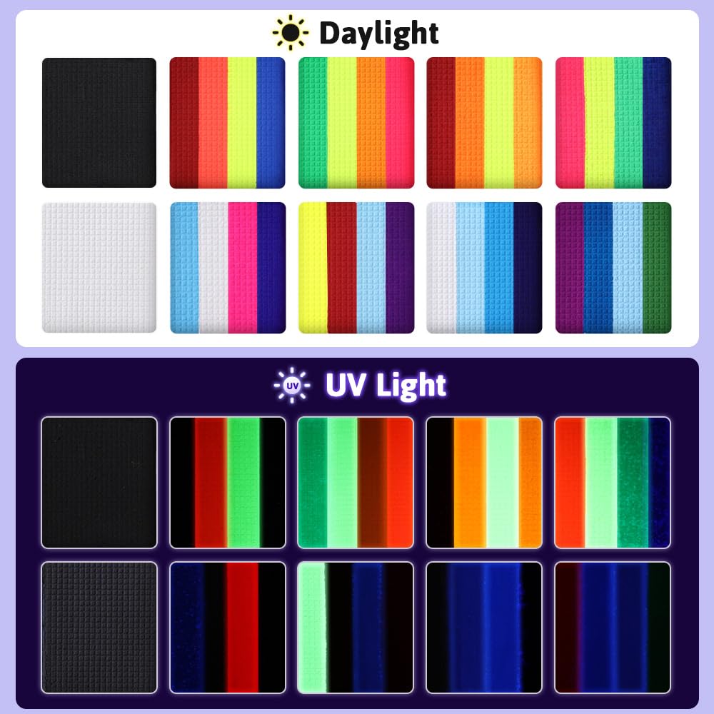 Janolia split-cake paints for creative designs under UV light.