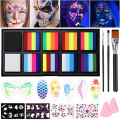 Janolia Rainbow Face Paint Kit UV glow colors for vivid designs.