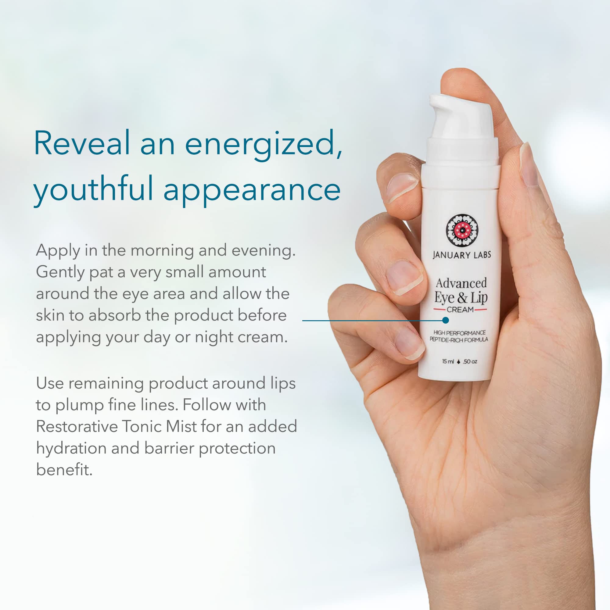 Beta-glucan and peptide blend smoothing fine lines around the eye.