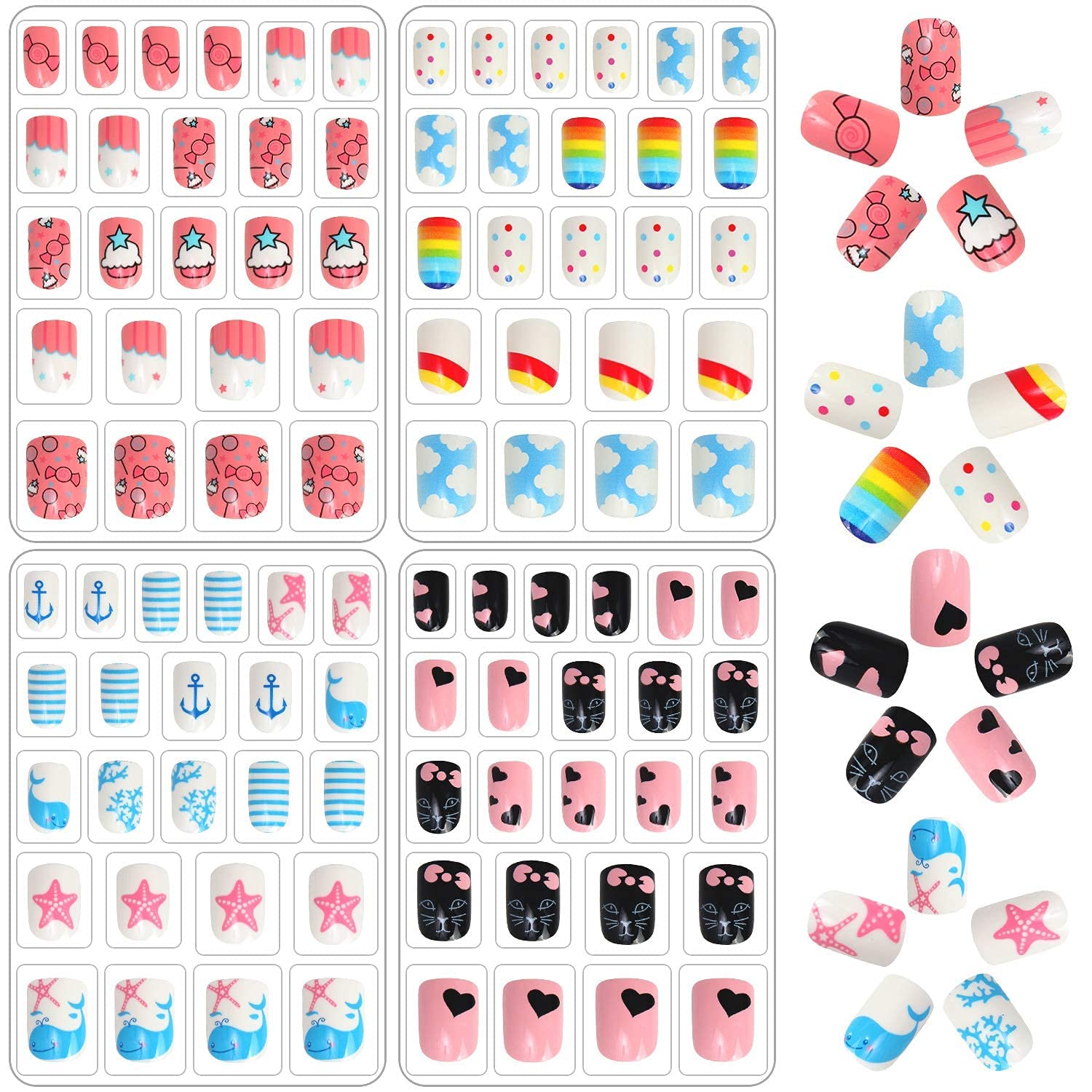JANYUN kids fake nails with varied sizes and patterns for quick DIY nail art
