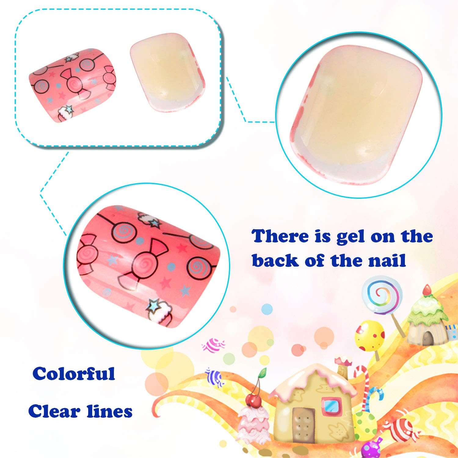 JANYUN kids nails in bright colors with crisp lines for playful looks