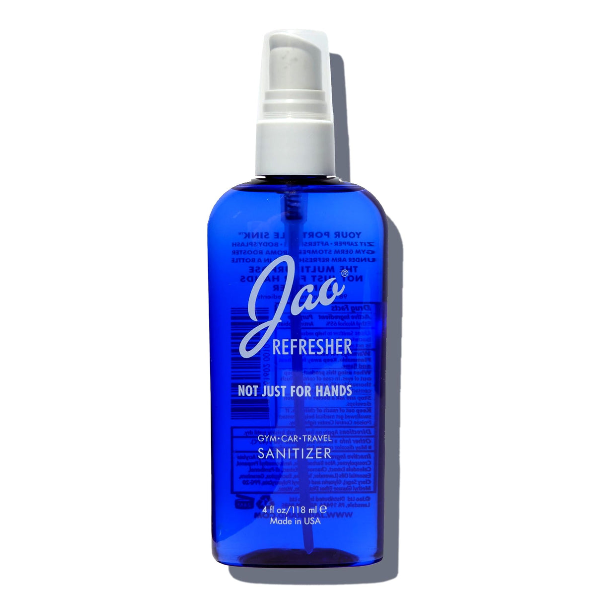 JAO Refresher bottle pour demonstrates quick sanitizing action for travel