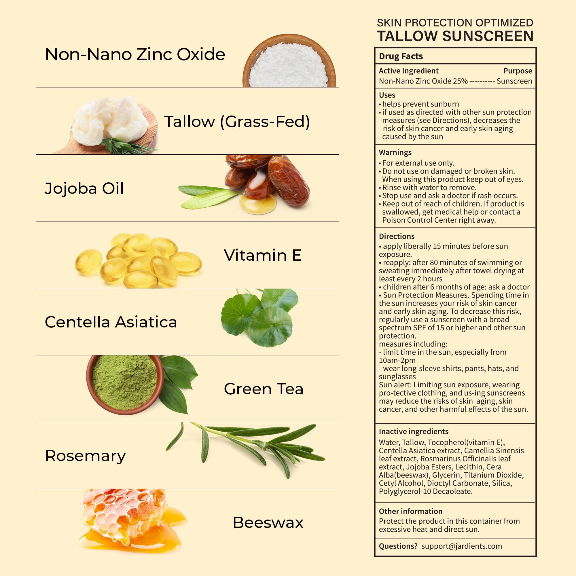 Jardient mineral zinc oxide SPF 50 image with natural ingredients theme