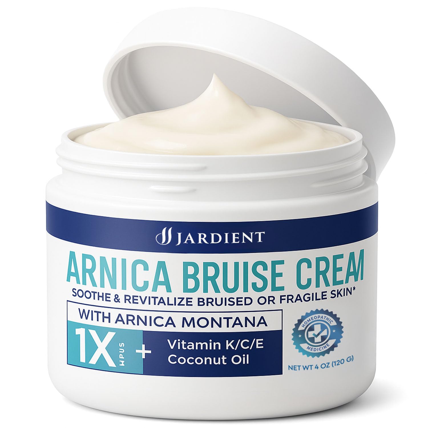 Jardient Arnica Bruise Cream pack shot with 4 oz jar for bruise care