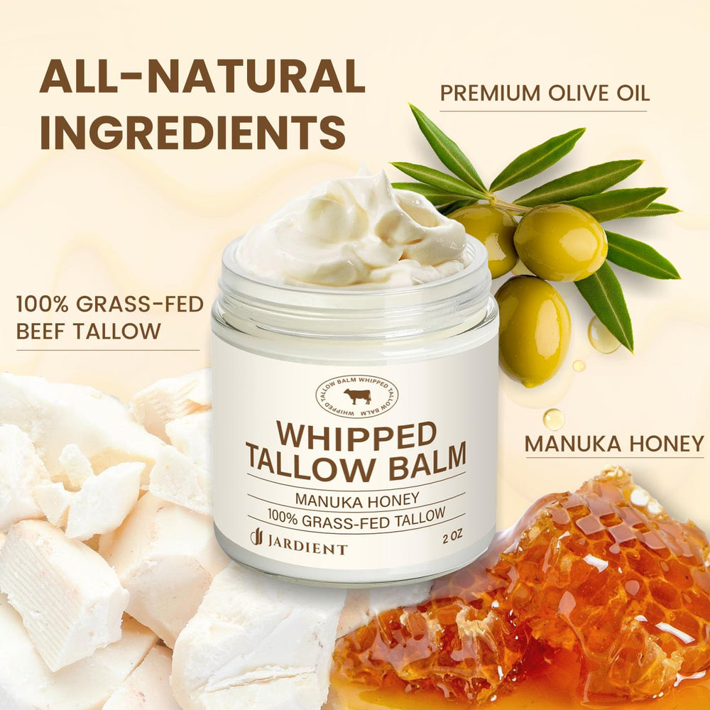 Jardient Beef Tallow Honey Balm jar highlights creamy texture ideal for daily moisture.