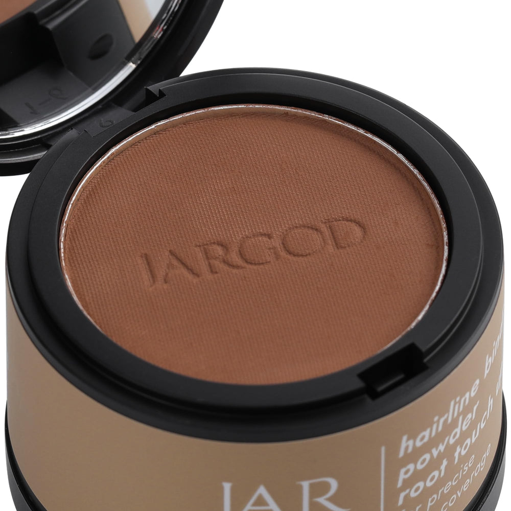 JARGOD Root Touch Up Powder puff dispensing fibers for seamless blending.