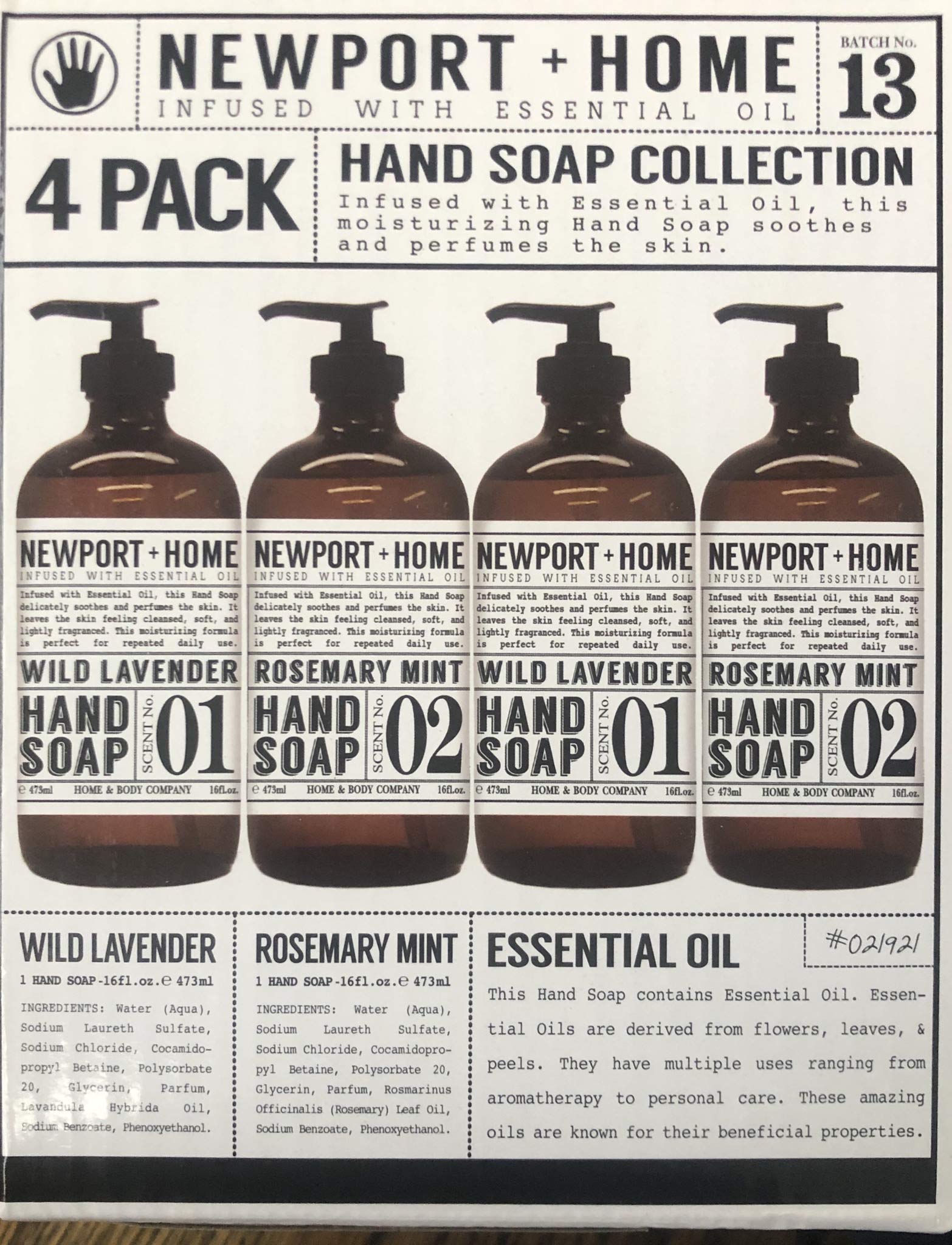 JAROFUREL Newport hand soap bottle with rosemary mint for daily cleansing and moisturization.