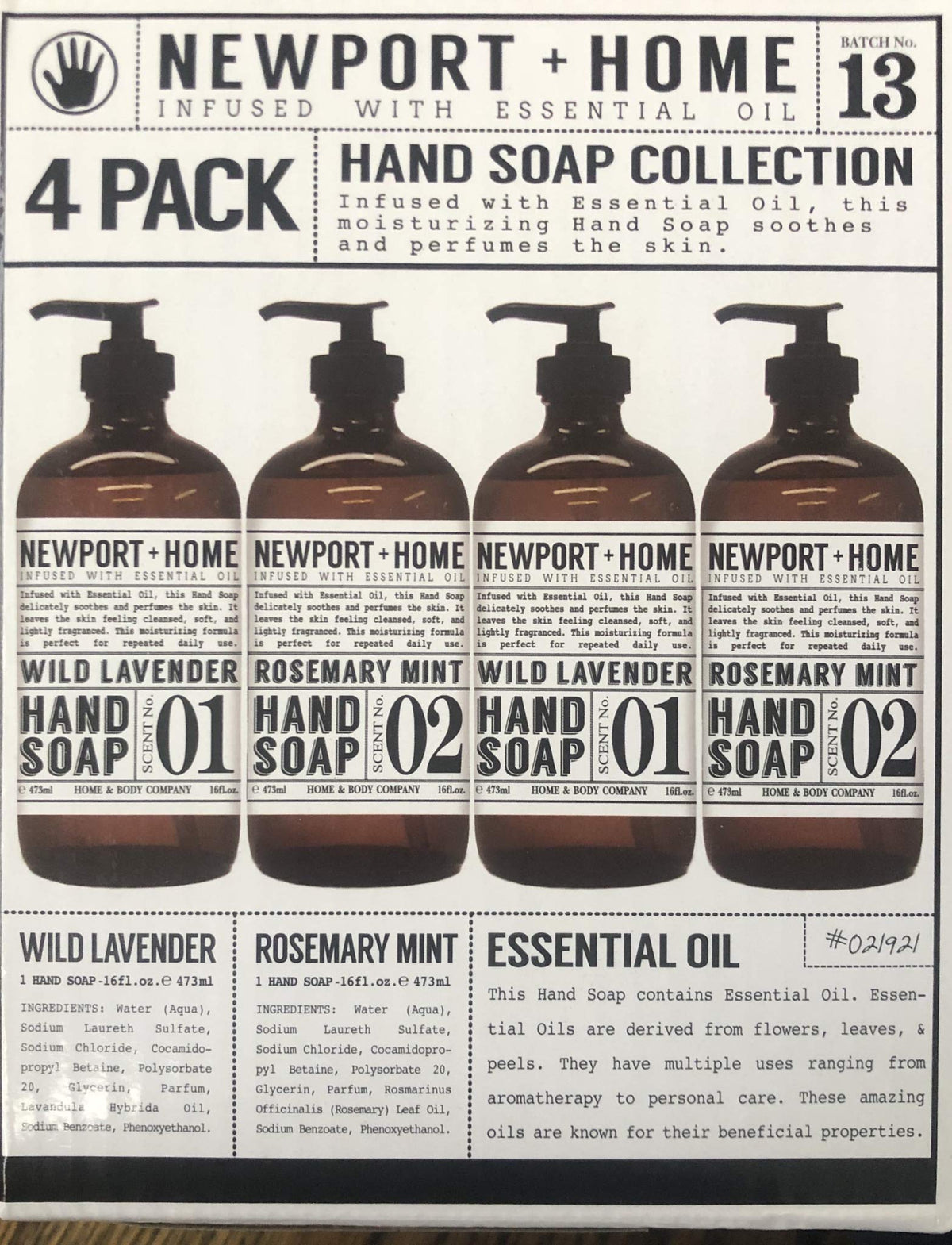 JAROFUREL Newport hand soap bottle with rosemary mint for daily cleansing and moisturization.