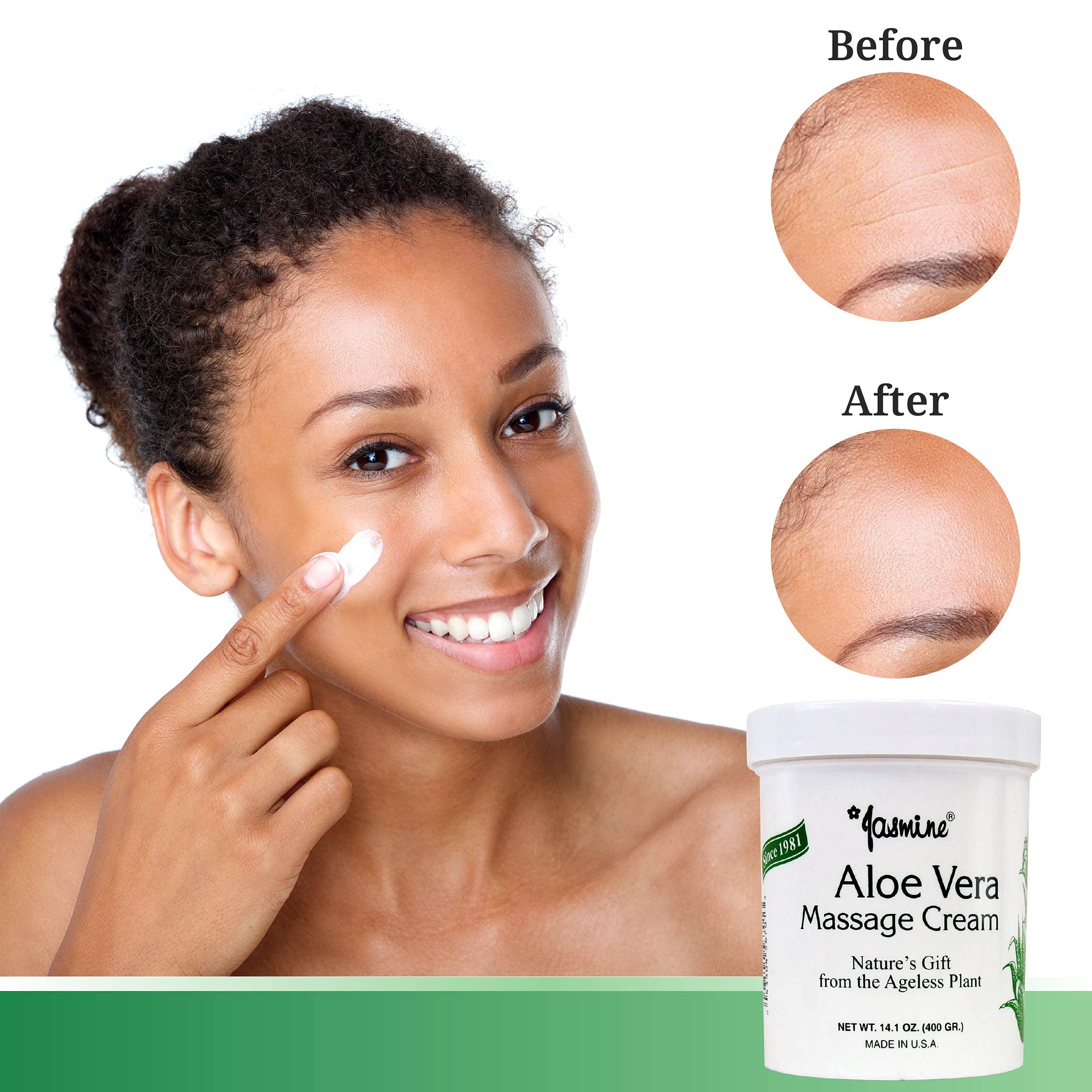 Jasmine Aloe Vera Massage Cream applied to shoulders suggesting relaxed muscles.